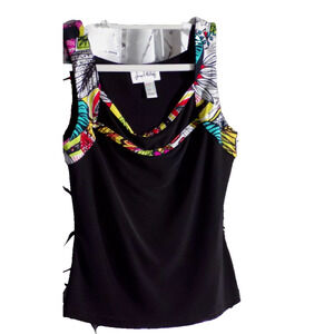 Joseph Ribkoff Womens Black Sleeveless Top Multi Color Tropical Straps Size 12